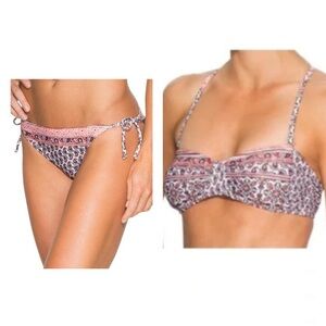 Athleta “bells beach” paisley bandeau bikini set in light pink coral